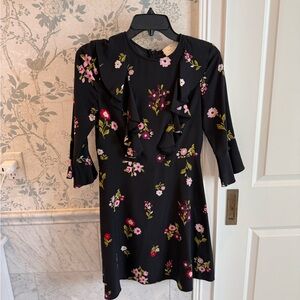 Kate Spade Silk Floral Ruffle Dress Black Pink Size 0